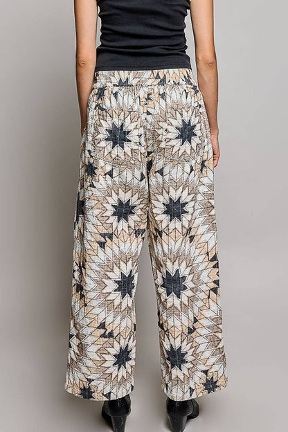 Elasticized Back Waistband Geometric Star Wide Leg Pants - ivyandlavyboutique Pol Clothing
