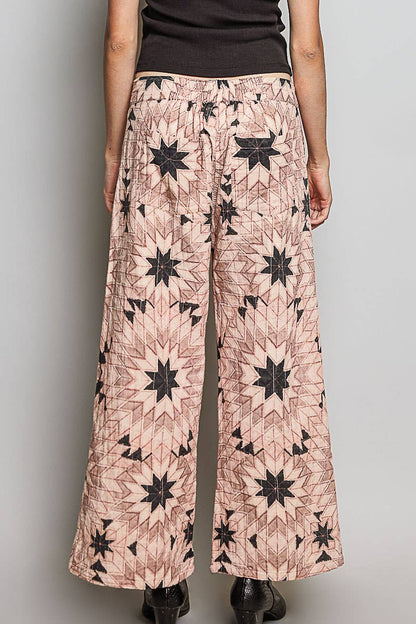 Elasticized Back Waistband Geometric Star Wide Leg Pants - ivyandlavyboutique Pol Clothing
