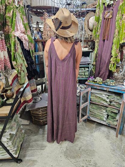 Elegant Purple/Green Stripe Lace Dress - ivyandlavyboutique A Rare Bird Shop