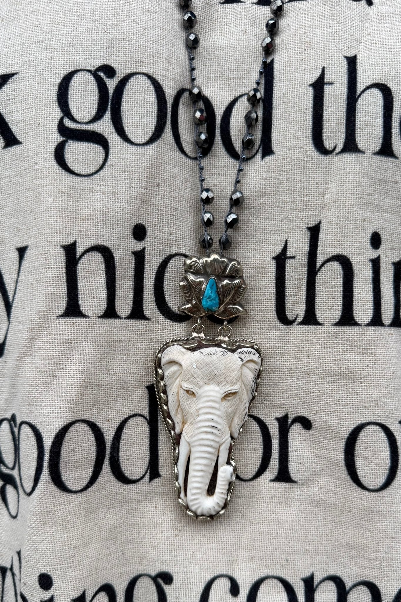 Elephant Necklace on Knotted Gemstone Chain - ivyandlavyboutique ivyandlavyboutique