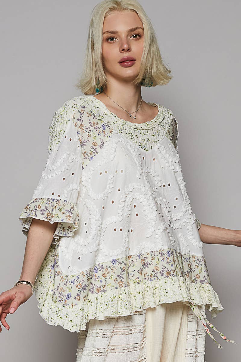 Ella Mae Round Neck Woven Top - ivyandlavyboutique Pol Clothing