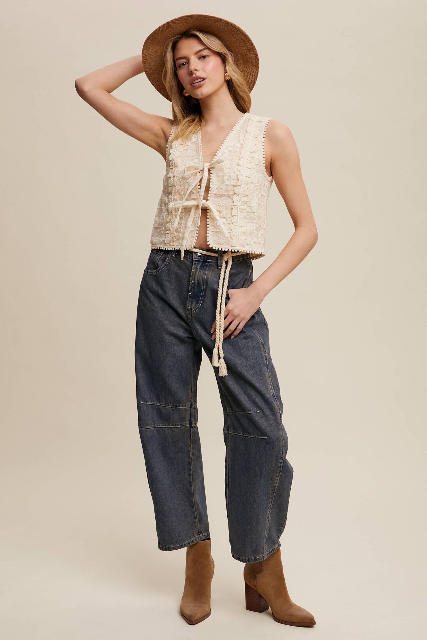 Embroidered Lace Tie - Front Vest in Ercu - ivyandlavyboutique Listicle