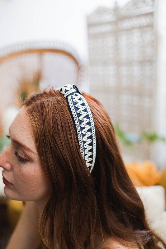 Embroidered Stitch Boho Knotted Headband - ivyandlavyboutique Leto Accessories
