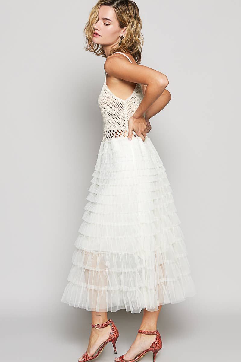 Endless Summer Sleeveless Crochet Lace Ruffle Dress - ivyandlavyboutique Pol Clothing