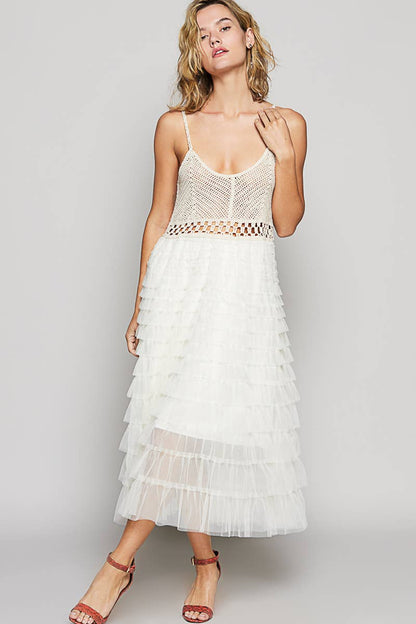 Endless Summer Sleeveless Crochet Lace Ruffle Dress - ivyandlavyboutique Pol Clothing