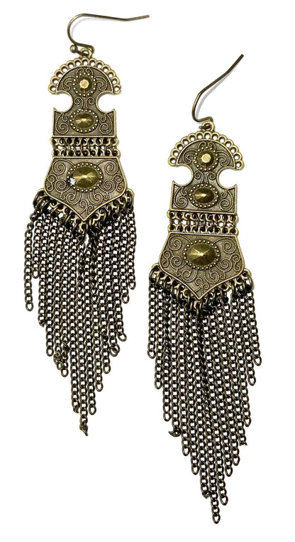 ER - Moroc Antique Gold Dangle Earrings with Chains - ivyandlavyboutique Lost & Found Trading