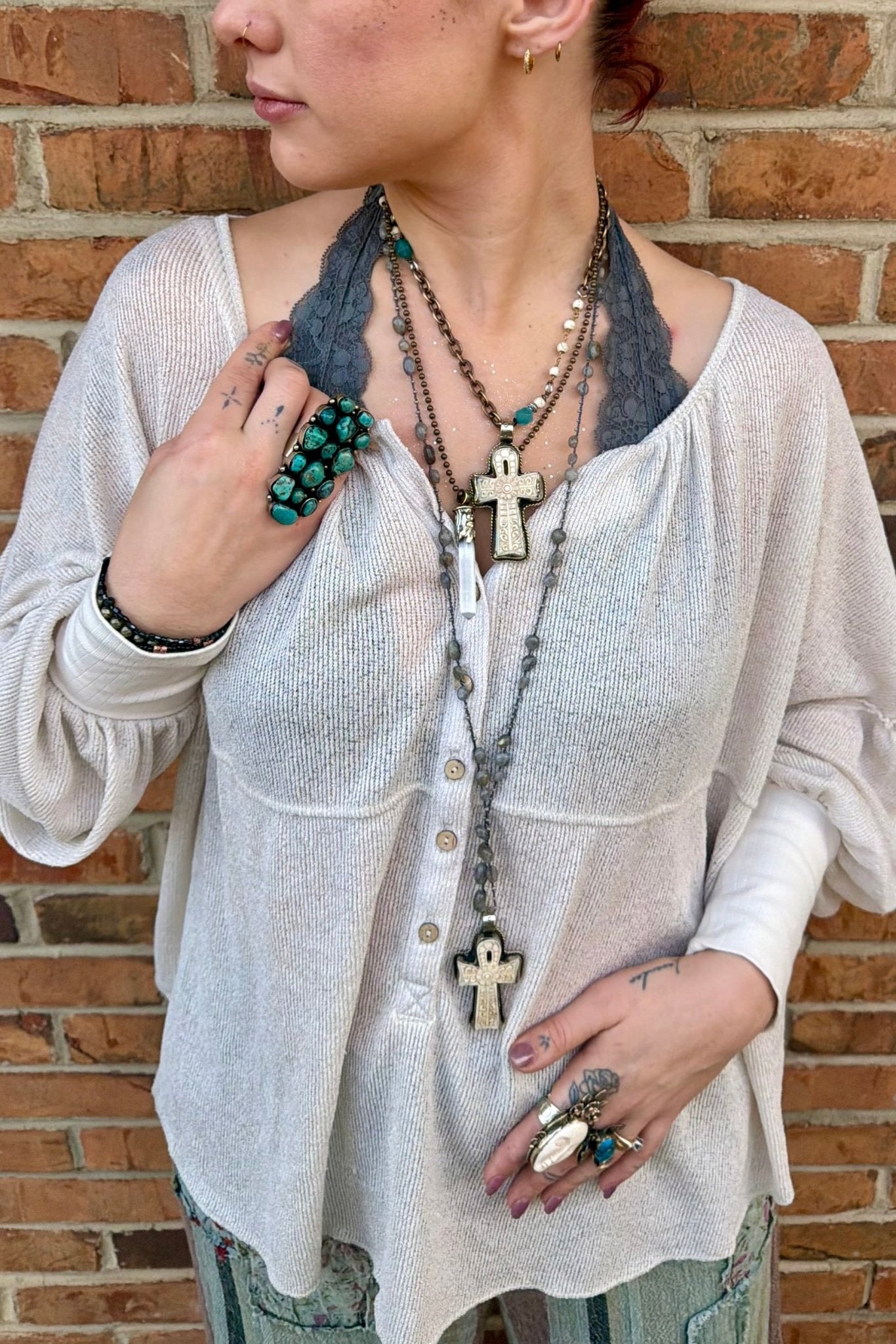 Etched Cross on Grey Necklace - ivyandlavyboutique ivyandlavyboutique