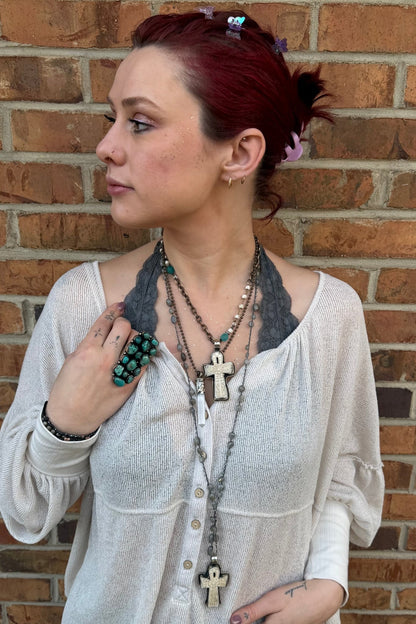 Etched Cross on Grey Necklace - ivyandlavyboutique ivyandlavyboutique