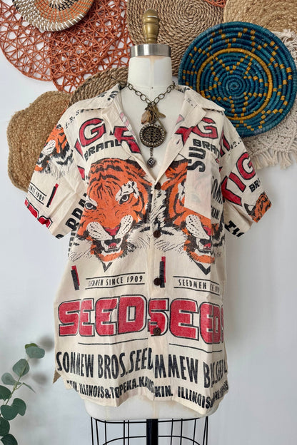 Eye of the Tiger Collared Button Down Top - ivyandlavyboutique Kathmandu Imports