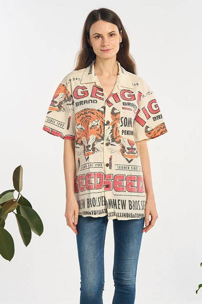 Eye of the Tiger Collared Button Down Top - ivyandlavyboutique Kathmandu Imports