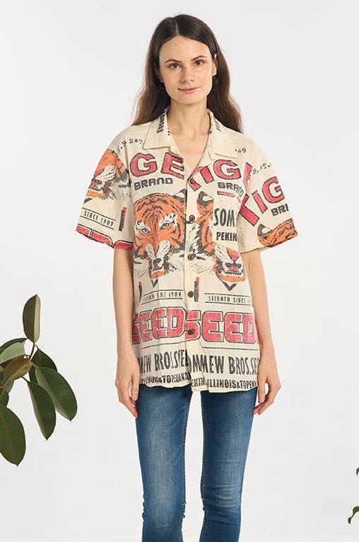 Eye of the Tiger Collared Button Down Top - ivyandlavyboutique Kathmandu Imports