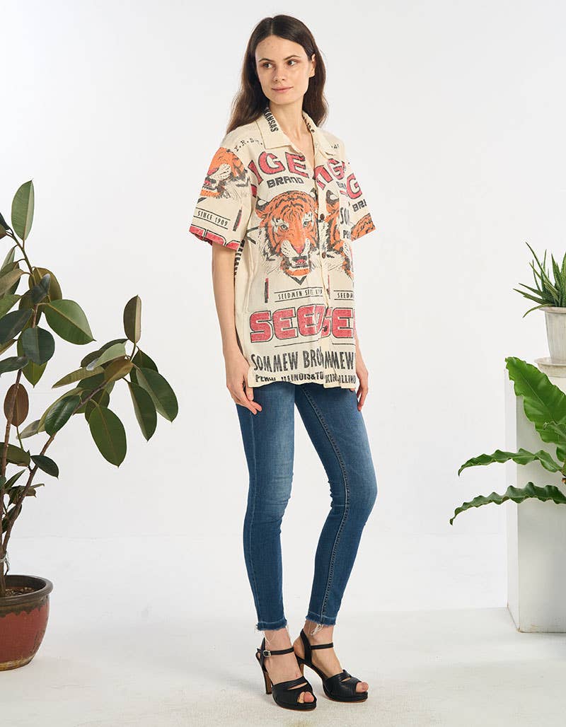 Eye of the Tiger Collared Button Down Top - ivyandlavyboutique Kathmandu Imports