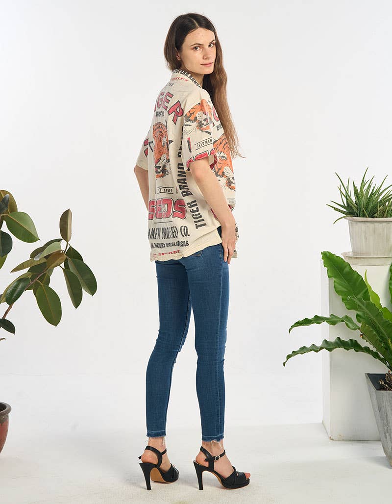 Eye of the Tiger Collared Button Down Top - ivyandlavyboutique Kathmandu Imports