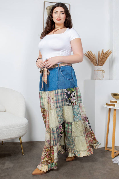 Betsys Western Boho Chic: Patchwork Belted Skirt