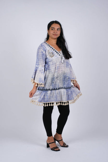 Bohemian Ocean Ethereal Tunic with Bell Sleeve