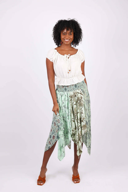 Hankerchief Hem Skirt: Mint Meadow Patchwork
