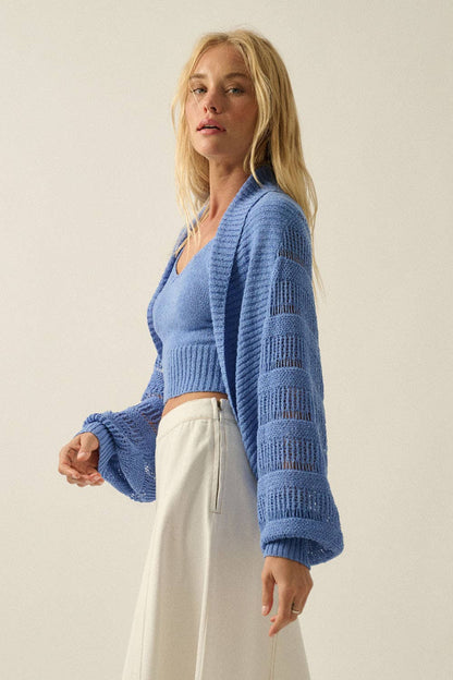 Crochet and Textured Knit Shrug Cardigan and Tank Top Set