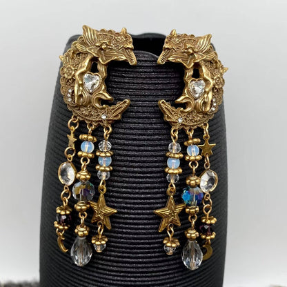 Vintage Star Moon Fringe Angel Elf Earrings - MS