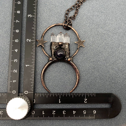 CS/MS - White Crystal & Amethyst Star Moon Charm Necklace