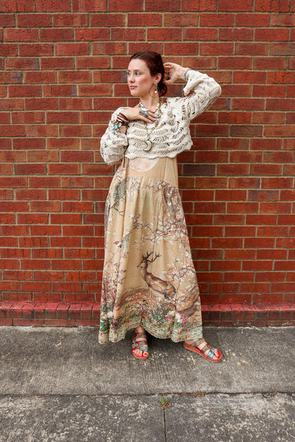 Fable Bohéme Long Maxi Slip Dress w/ Blossoms, Deer & Moon - ivyandlavyboutique Market of Stars