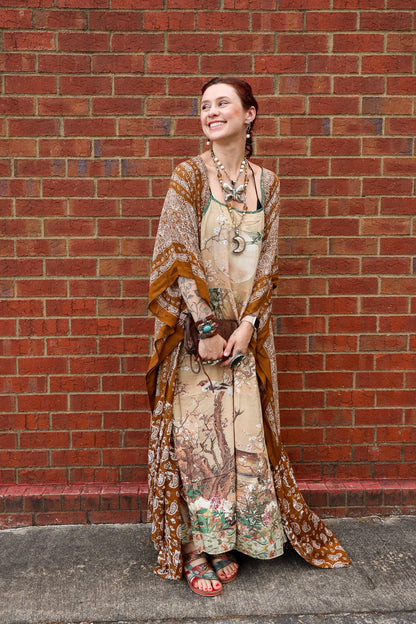 Fable Bohéme Long Maxi Slip Dress w/ Blossoms, Deer & Moon - ivyandlavyboutique Market of Stars