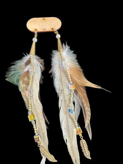 Fancy Neutral Feather Sparkle Earrings - ivyandlavyboutique A Rare Bird Shop