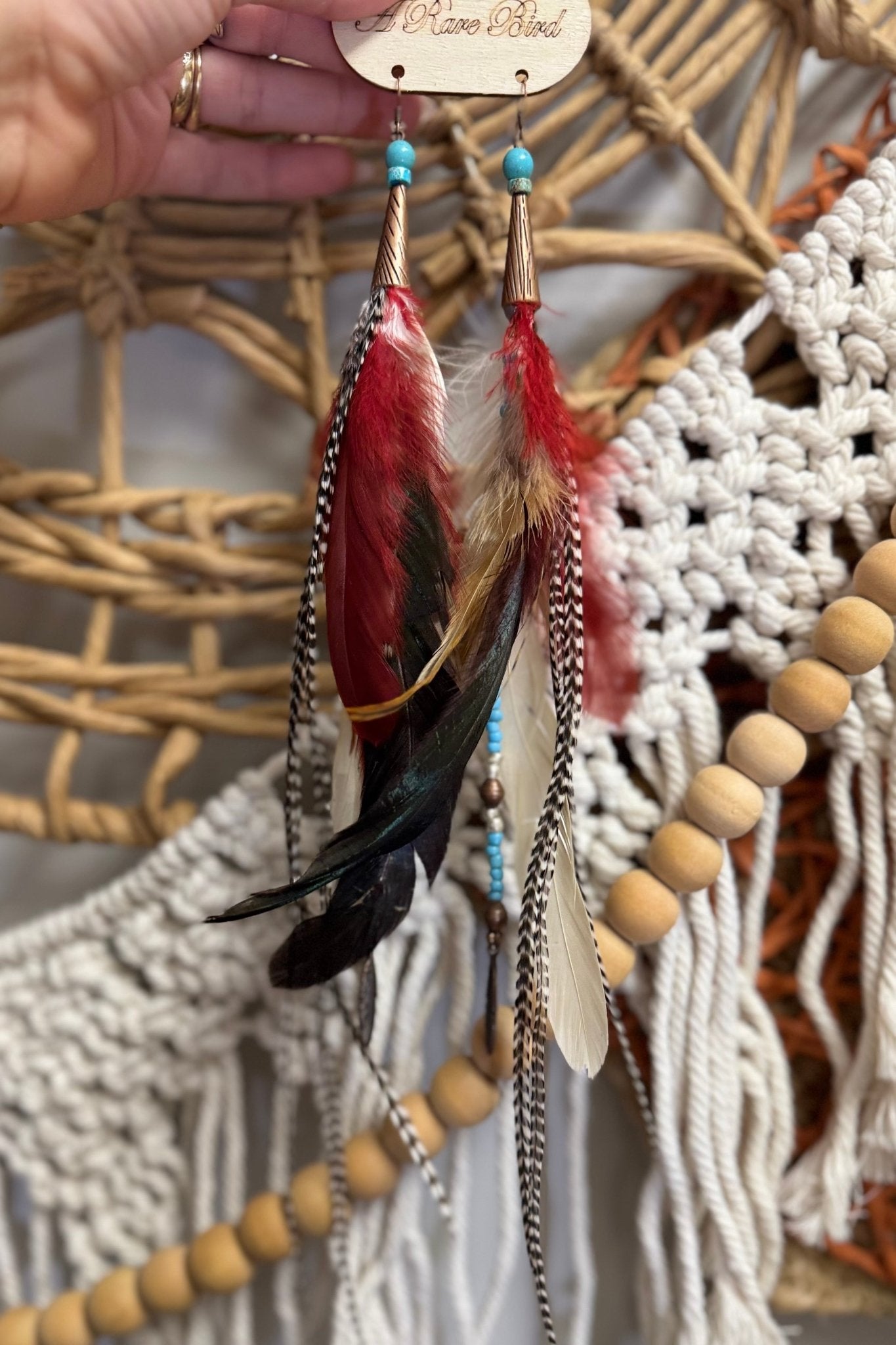 Fancy Red Feather Earrings - ivyandlavyboutique A Rare Bird Shop