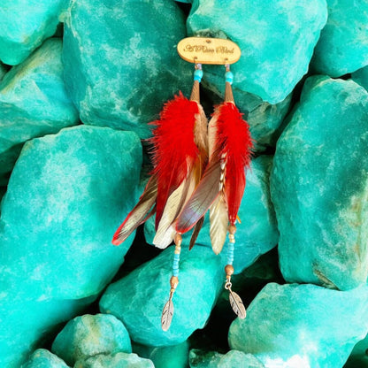 Fancy Red Feather Earrings - ivyandlavyboutique A Rare Bird Shop