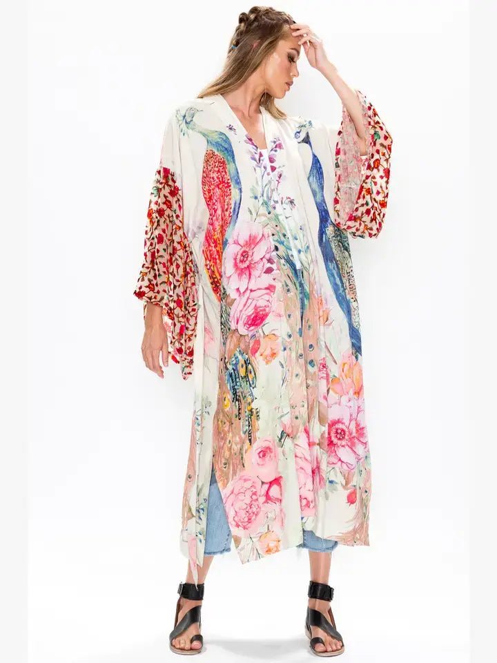 Fantasy Kimono/ Topper / Duster: Ivory Peacock - ivyandlavyboutique Aratta