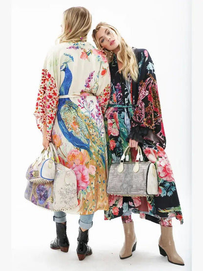 Fantasy Kimono/ Topper / Duster: Ivory Peacock - ivyandlavyboutique Aratta