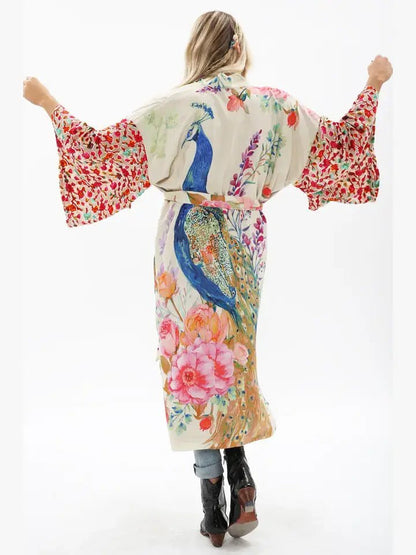 Fantasy Kimono/ Topper / Duster: Ivory Peacock - ivyandlavyboutique Aratta