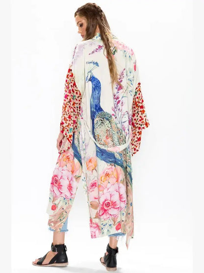 Fantasy Kimono/ Topper / Duster: Ivory Peacock - ivyandlavyboutique Aratta