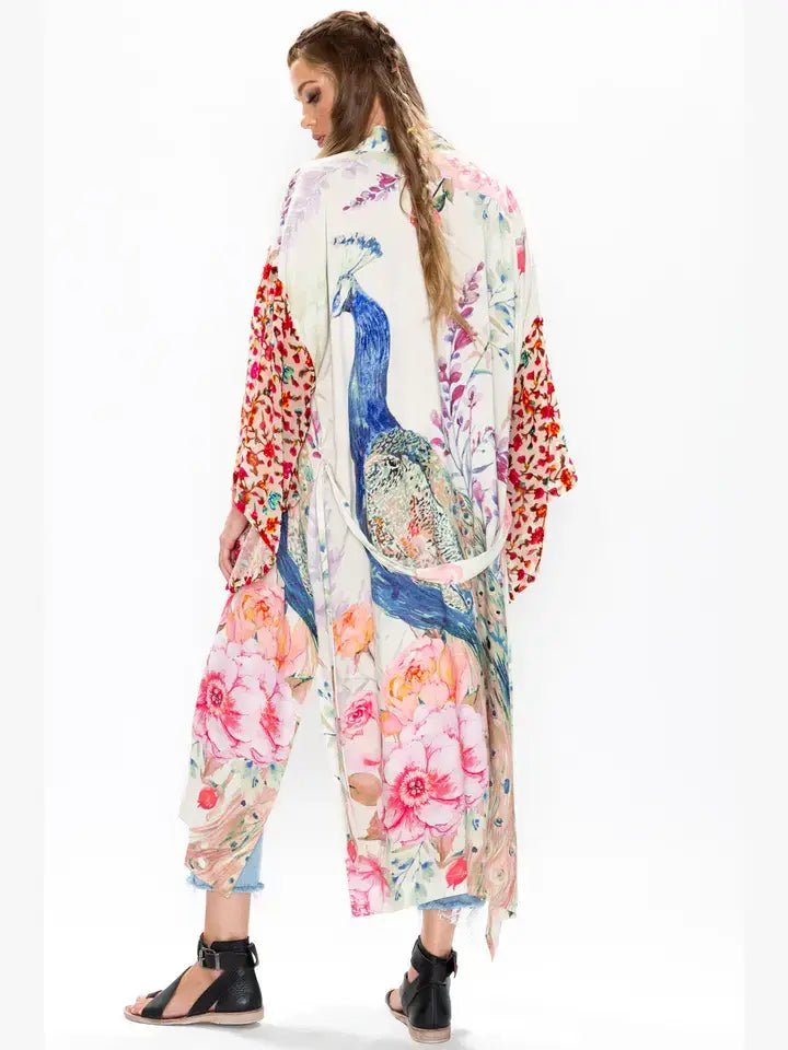 Fantasy Kimono/ Topper / Duster: Ivory Peacock - ivyandlavyboutique Aratta