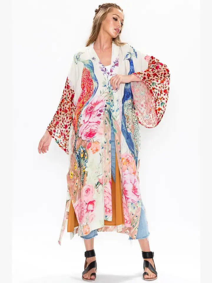 Fantasy Kimono/ Topper / Duster: Ivory Peacock - ivyandlavyboutique Aratta