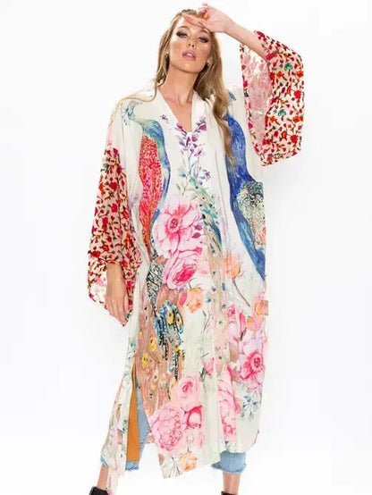Fantasy Kimono/ Topper / Duster: Ivory Peacock - ivyandlavyboutique Aratta