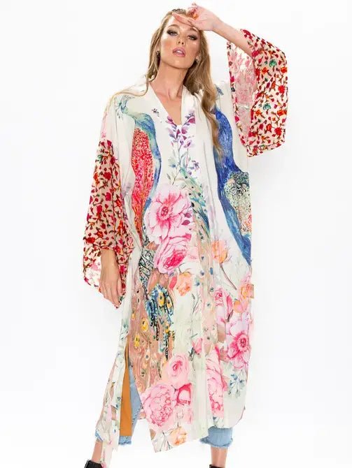 Fantasy Kimono/ Topper / Duster: Ivory Peacock - ivyandlavyboutique Aratta
