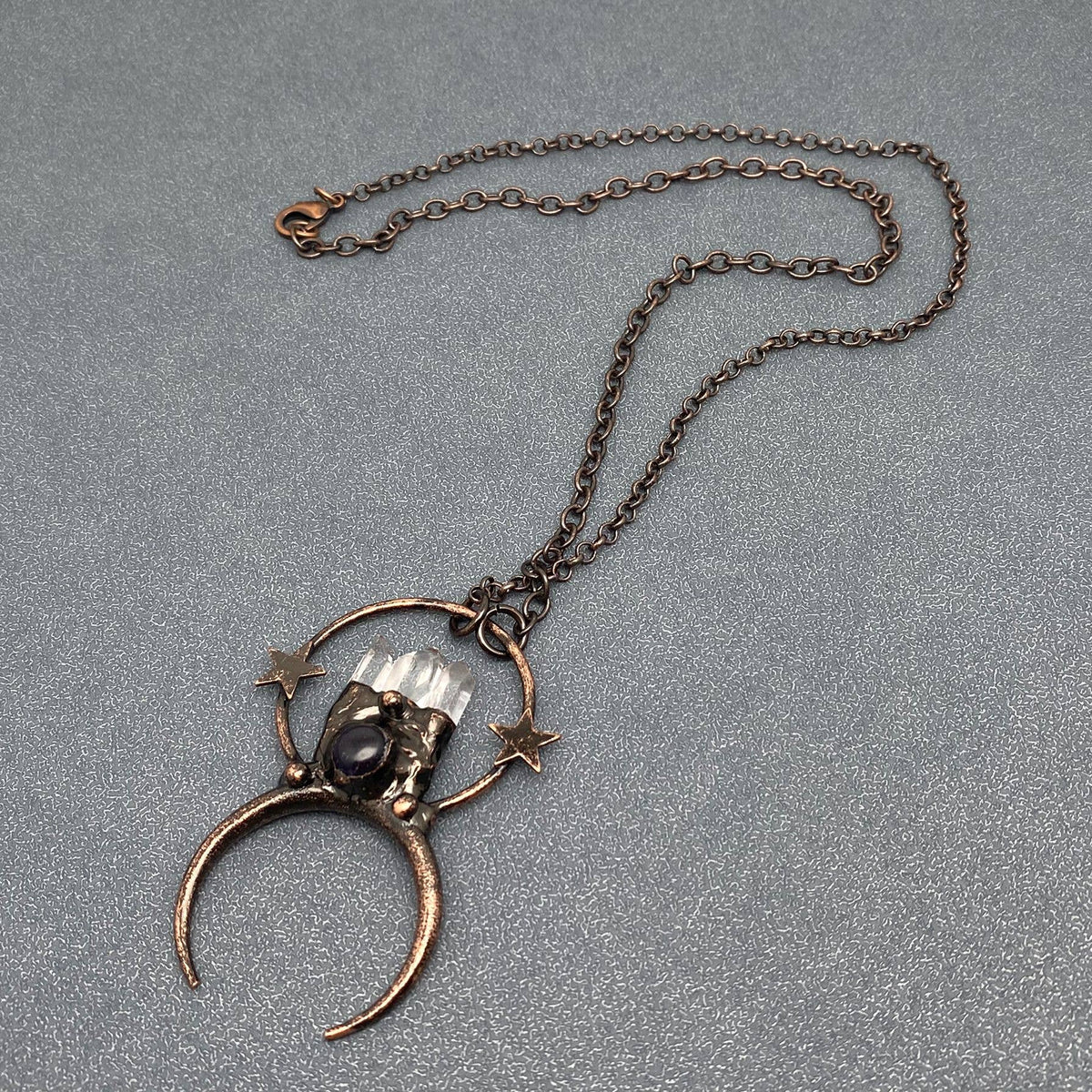 CS/MS - White Crystal & Amethyst Star Moon Charm Necklace