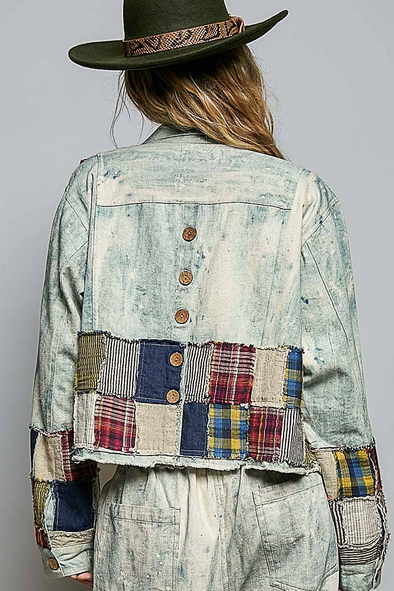 Not your Boyfriend’s Long Sleeve Contrast Patchwork Vintage Denim Shirt Jacket