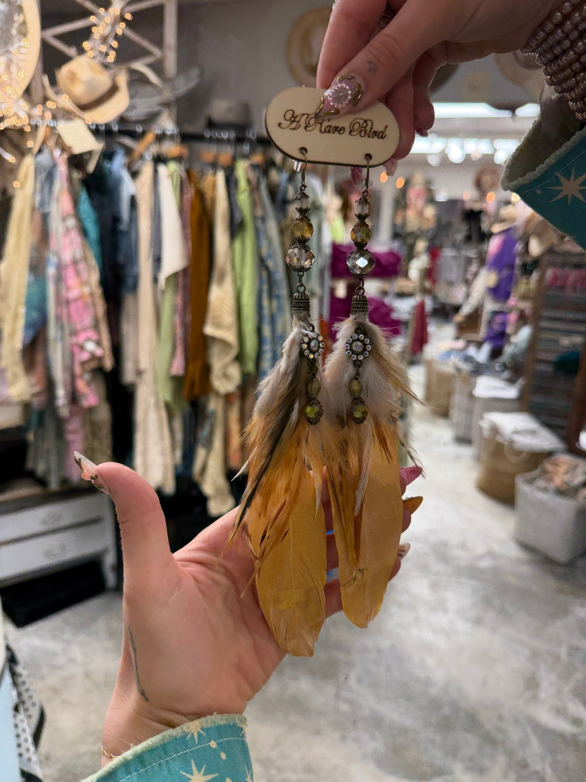 Feathers And Stars Earrings - Boho Wanderlust Boutique A Rare Bird Shop