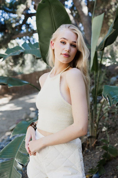 Feeling Fuzzy Halter Cropped Top - ivyandlavyboutique Leto Accessories