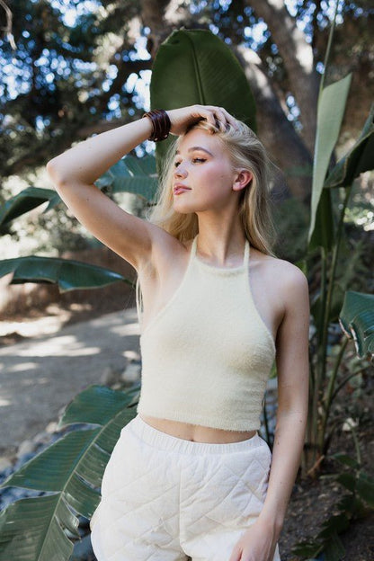 Feeling Fuzzy Halter Cropped Top - ivyandlavyboutique Leto Accessories