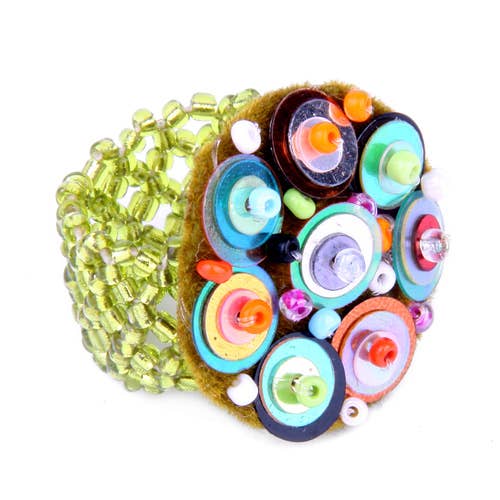 Felt sequin seed bead hand sewn stretch band ring - ivyandlavyboutique Erik & Mike