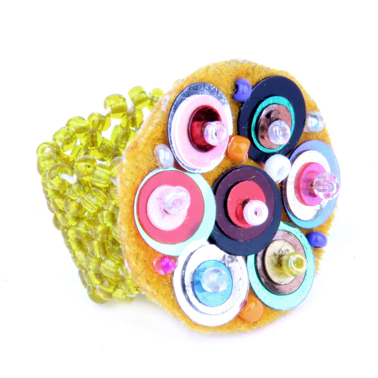 Felt sequin seed bead hand sewn stretch band ring - ivyandlavyboutique Erik & Mike