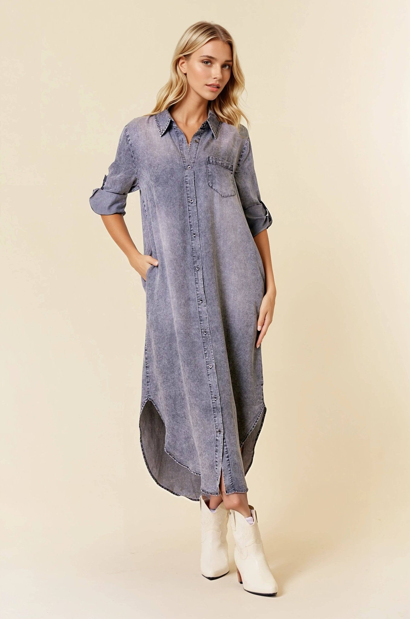 Final Sale - Just Casual Roll Tab Tencel Button Down - ivyandlavyboutique Doe and Rae