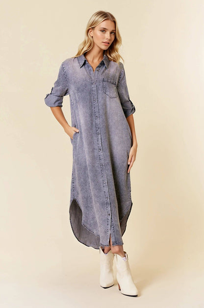 Final Sale - Just Casual Roll Tab Tencel Button Down - ivyandlavyboutique Doe and Rae