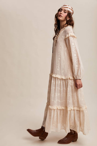 Final Sale - Lace - Up Tiered Embroidered Maxi Dress - ivyandlavyboutique Listicle