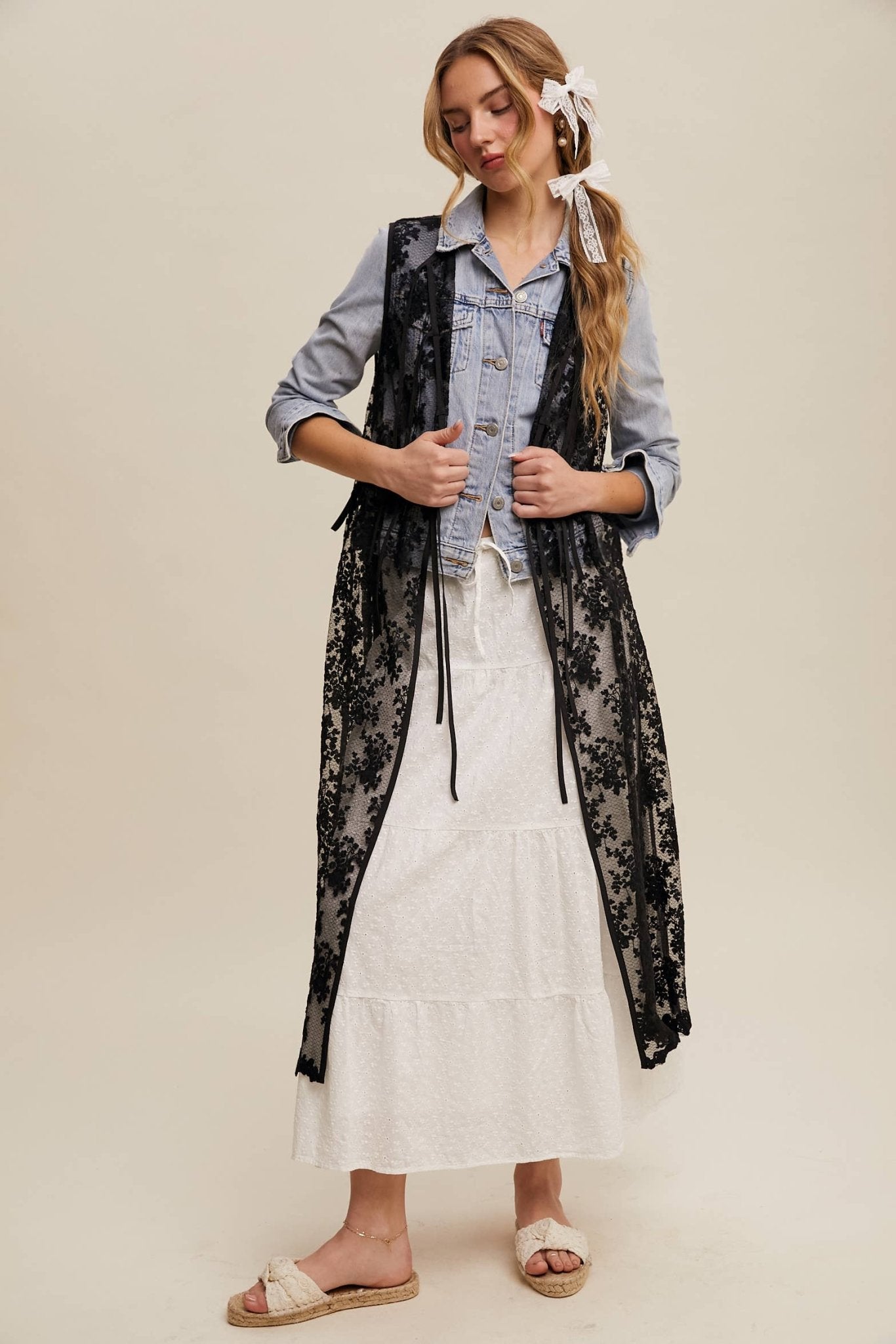 Final Sale - Sheer Floral Embroidered Lace Vest: Black - ivyandlavyboutique Listicle