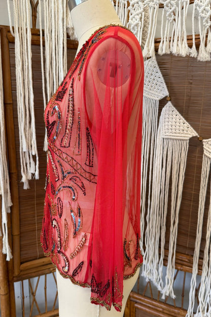 FINAL SALE Sheer Jeweled Layering Top Red - ivyandlavyboutique LA Skirts