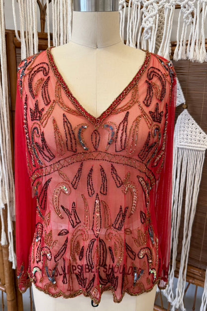 FINAL SALE Sheer Jeweled Layering Top Red - ivyandlavyboutique LA Skirts