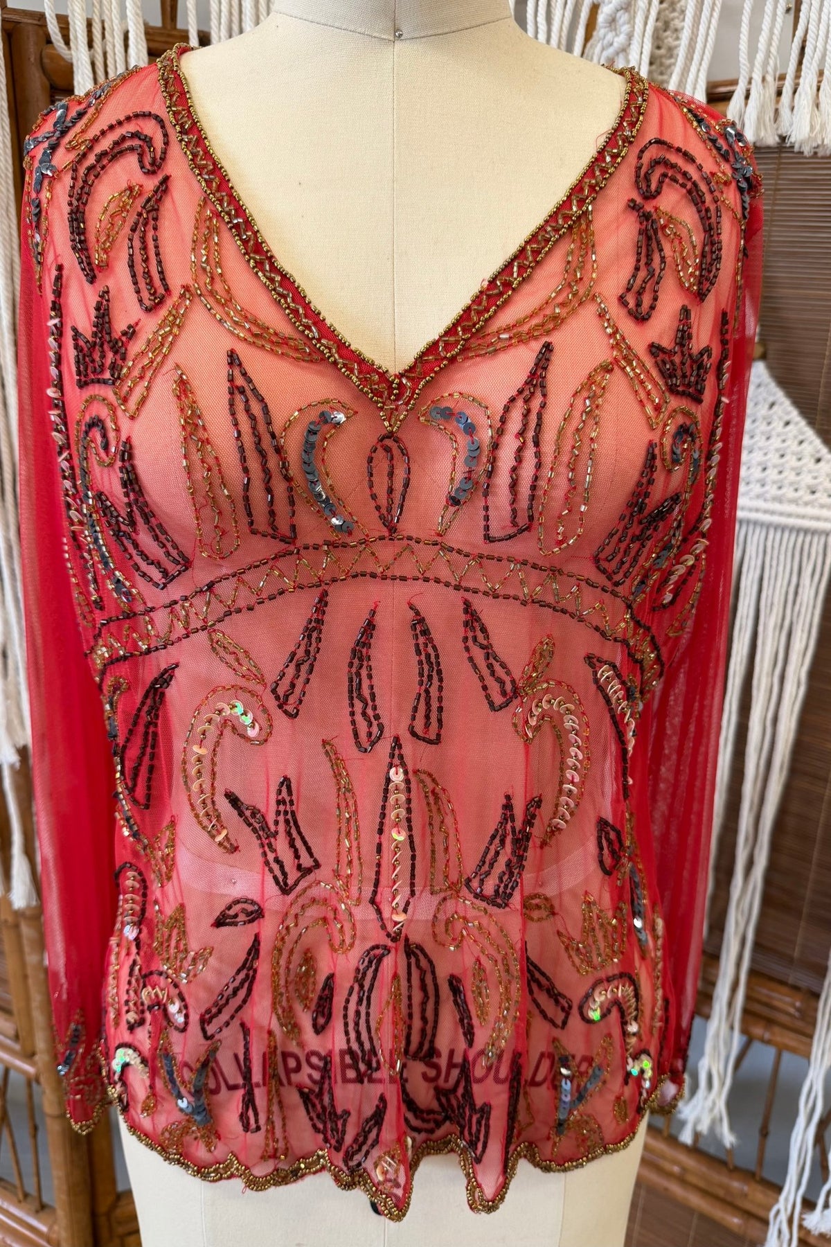 FINAL SALE Sheer Jeweled Layering Top Red - ivyandlavyboutique LA Skirts